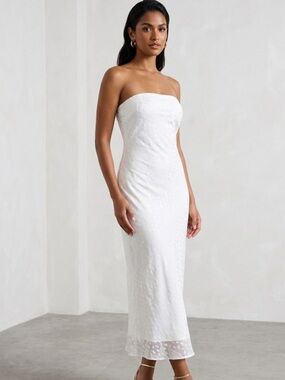 NWT Lady Pipa Strapless White Chiffon Swiss Dot Textured Maxi Dress Size Large